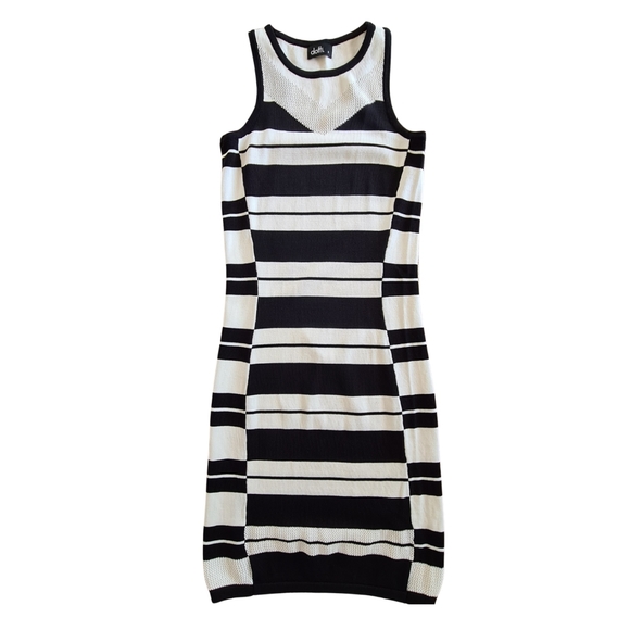 Dotti Size 8 Black White Striped Bodycon Fitted Summer Dress - Picture 7 of 9
